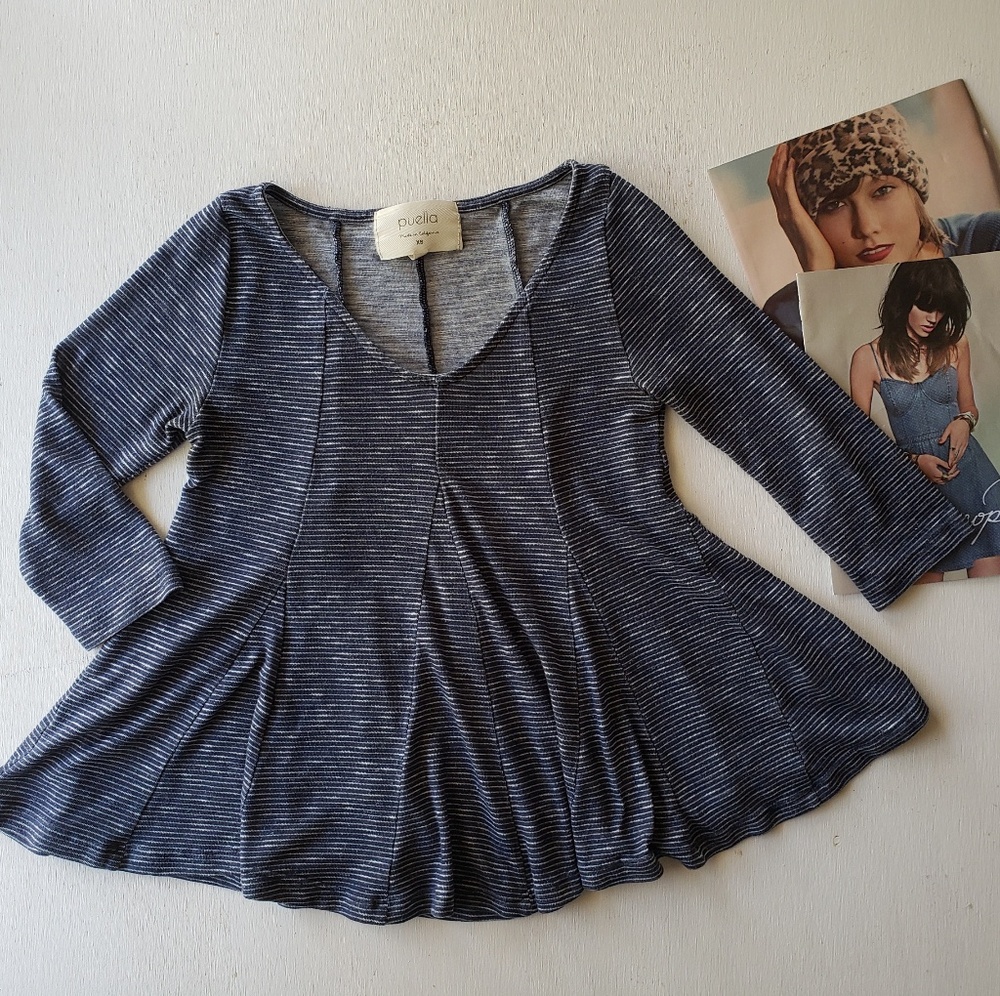 Puella pleated peplum tee shirt swing v neck tee